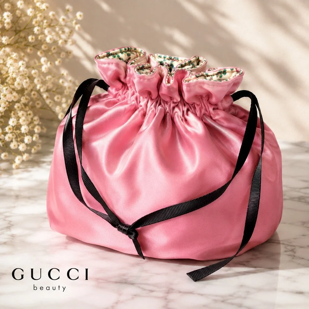 Gucci Beauty Jewelry Pouch Women OS Pink Floral Drawstring Travel Holder Pockets